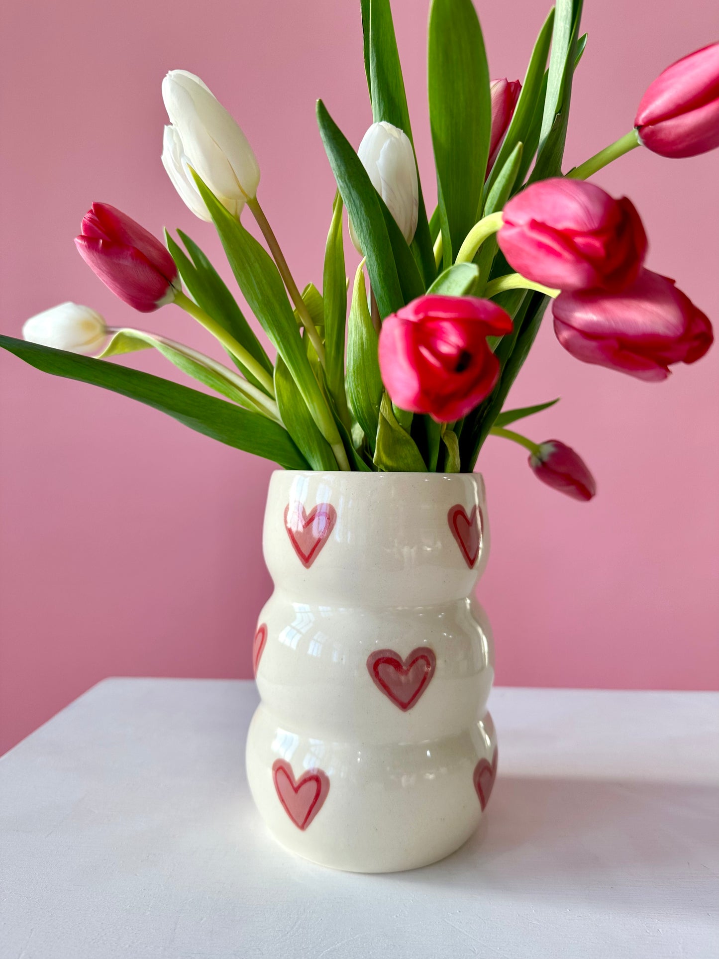 pink & red heart vase